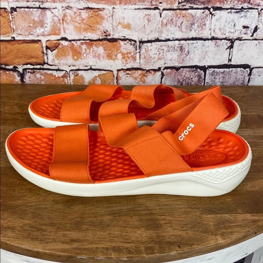 CROCS LiteRide Fresco Sling Back Vibrant Orange Strappy Sandals Sz 10 - Picture 10 of 14